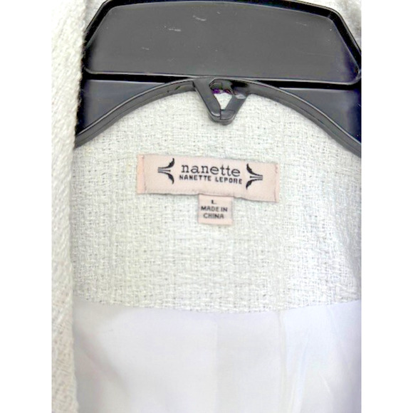 NANETTE LEPORE Frayed Tweed Texture GOLD & WHITE Jacket Blazer Sz LARGE NEW $138 - Picture 8 of 12